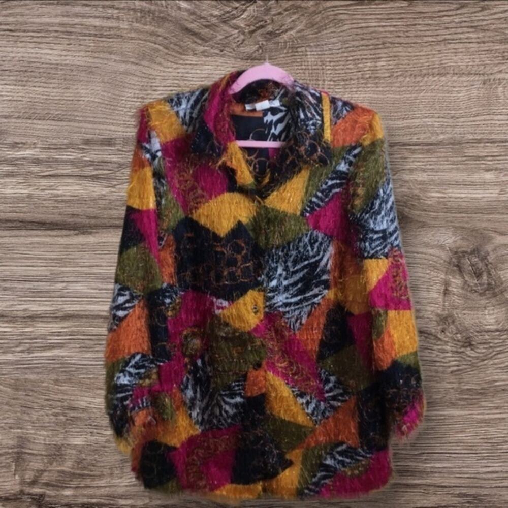 Vintage Giorgio Fiorlini mixed media eyelash fringe button down. 14/16